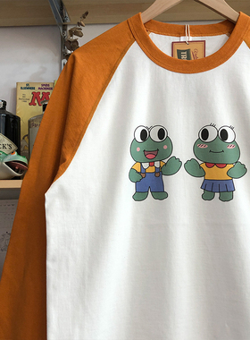 麻烦士多 大眼蛙日式复古T恤怀旧卡通动漫圆领宽松男女休闲情侣款