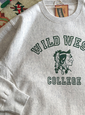 麻烦士多秋冬季美式复古印第安LOGO字母印花学院风卫衣男女同款潮