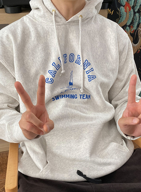 麻烦士多美式复古学院宽松连帽卫衣LOGO字母印花加绒套头衫男女款