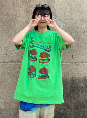 麻烦士多2022春夏季提夫尼蓝色T恤恶搞插画艺术时尚青年潮流短袖