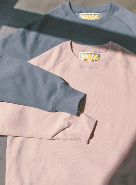 vintage重磅莫兰迪脏粉色暗粉圆领落肩加绒长袖卫衣情侣纯色上衣