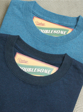 重磅复古牛仔靛蓝水洗indigo蓝染阿美咔叽复古纯色男女打底衫T恤