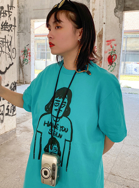 麻烦士多2022春夏季恶搞寻人启事ins艺术插画潮流短袖趣味卡通T恤