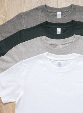 250g阿美咔叽新疆棉重磅t恤纯白日系潮宽松情侣圆领短袖打底男女