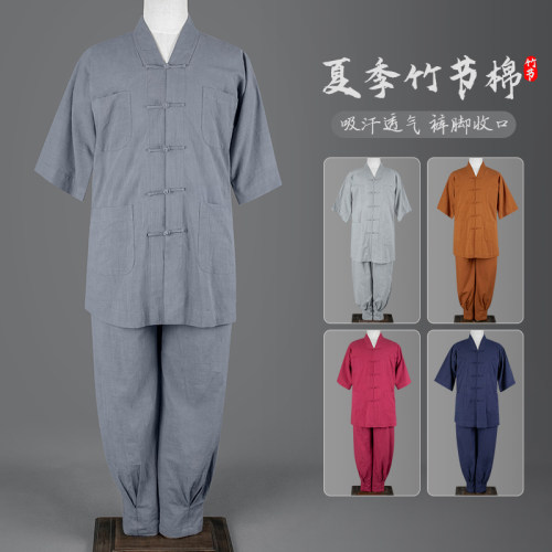 夏天薄款僧服男女同款纯棉短褂免绑腿僧衣短袖中袖七分袖小褂僧袍