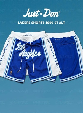 Mitchell&Ness Just Don联名 湖人队蓝色61复古潮流球裤 网眼刺绣