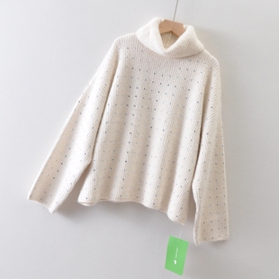 高领烫钻毛衣秋冬季 莼元 女装 羊毛粗线加厚款 外贸德国单kate