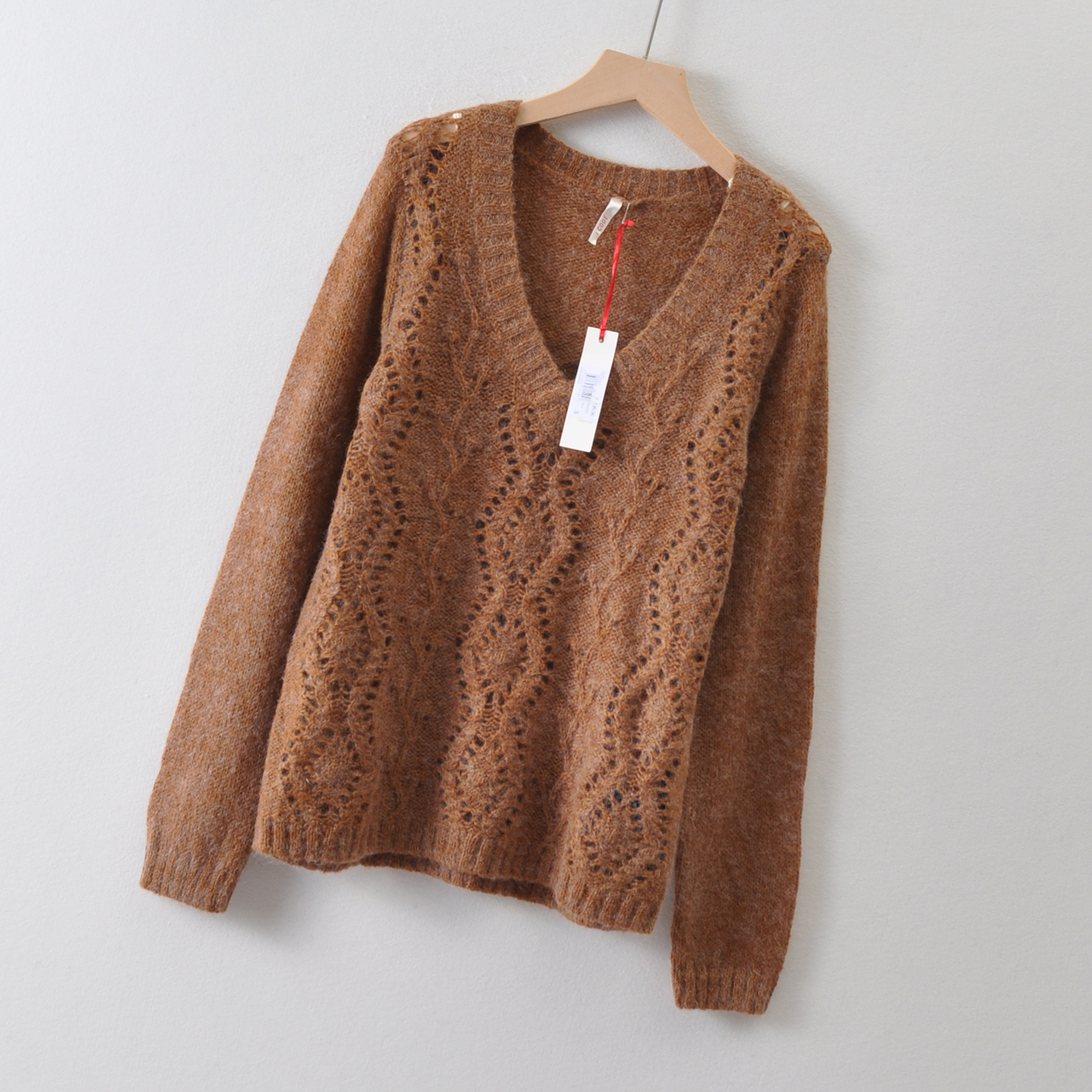 外贸法国单I.COD*女装~马海毛+羊毛套头毛衣秋季 镂空针织衫135欧