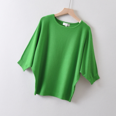 外贸鹰国单Pha* Eig*小奢女装~七分袖蝙蝠针织衫春季 宽松版上衣