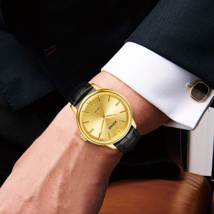 HIPINE 西普尼金表轻奢999足金夜光金表男石英表商务男生日礼物