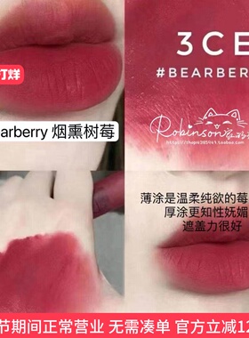 【烟熏树莓】3ce blurring慕斯柔雾哑光唇釉bearberry显白温柔