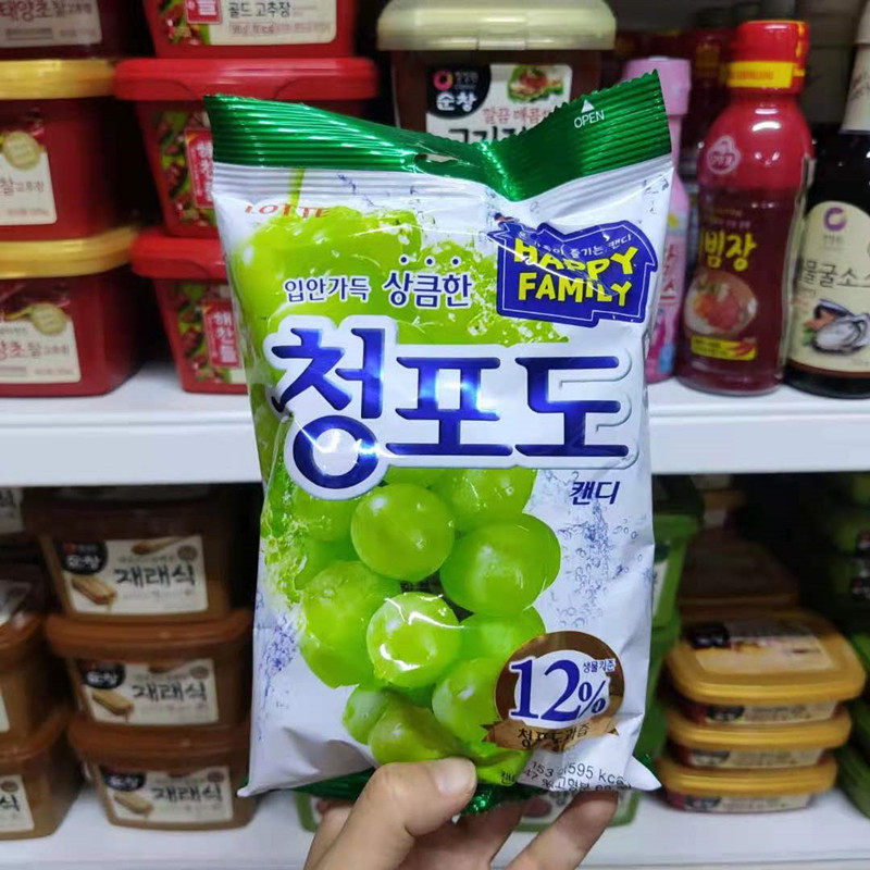 韩国进口乐天青葡萄糖153g酸甜口味水蜜桃硬糖大颗粒水果糖年货糖