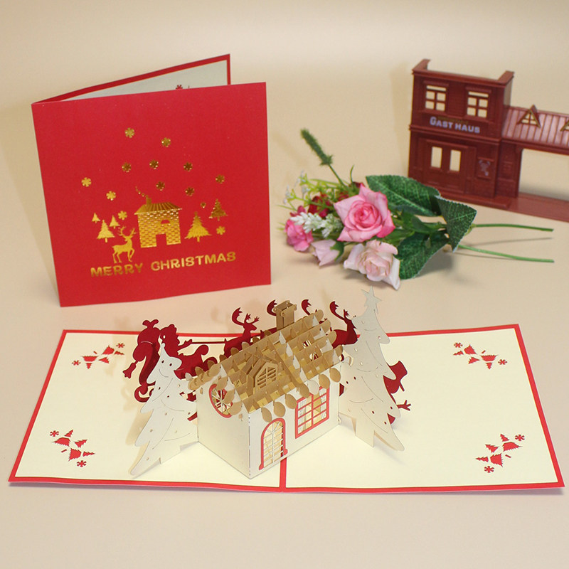 圣诞节贺卡3d立体欧式手工创意新年元旦小卡片定制打印logo祝福语