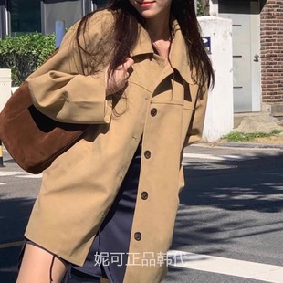 包邮 秋季 妮可家 韩国东大门代购 麂皮外套 新款 INS风百搭宽松中长款