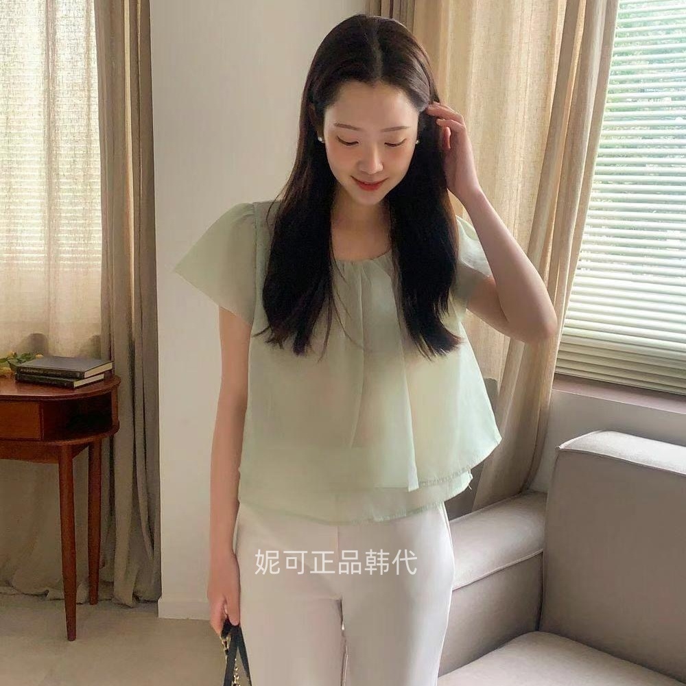 妮可家包邮韩国东大门正品代购夏季新款清新减龄层叠轻薄开叉衬衣