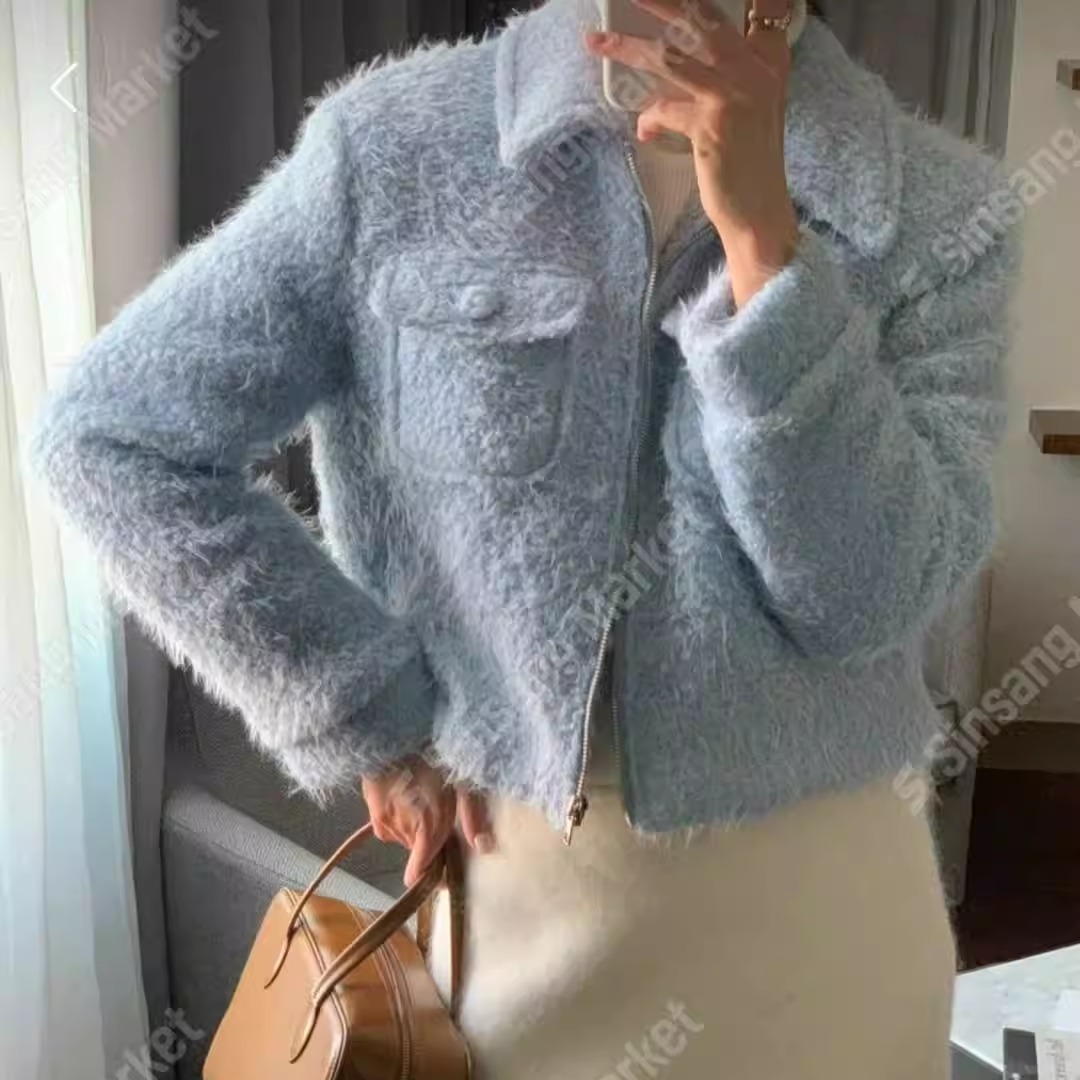 妮可家包邮韩国东大门正品代购秋冬新款气质保暖拉链夹棉毛绒外套