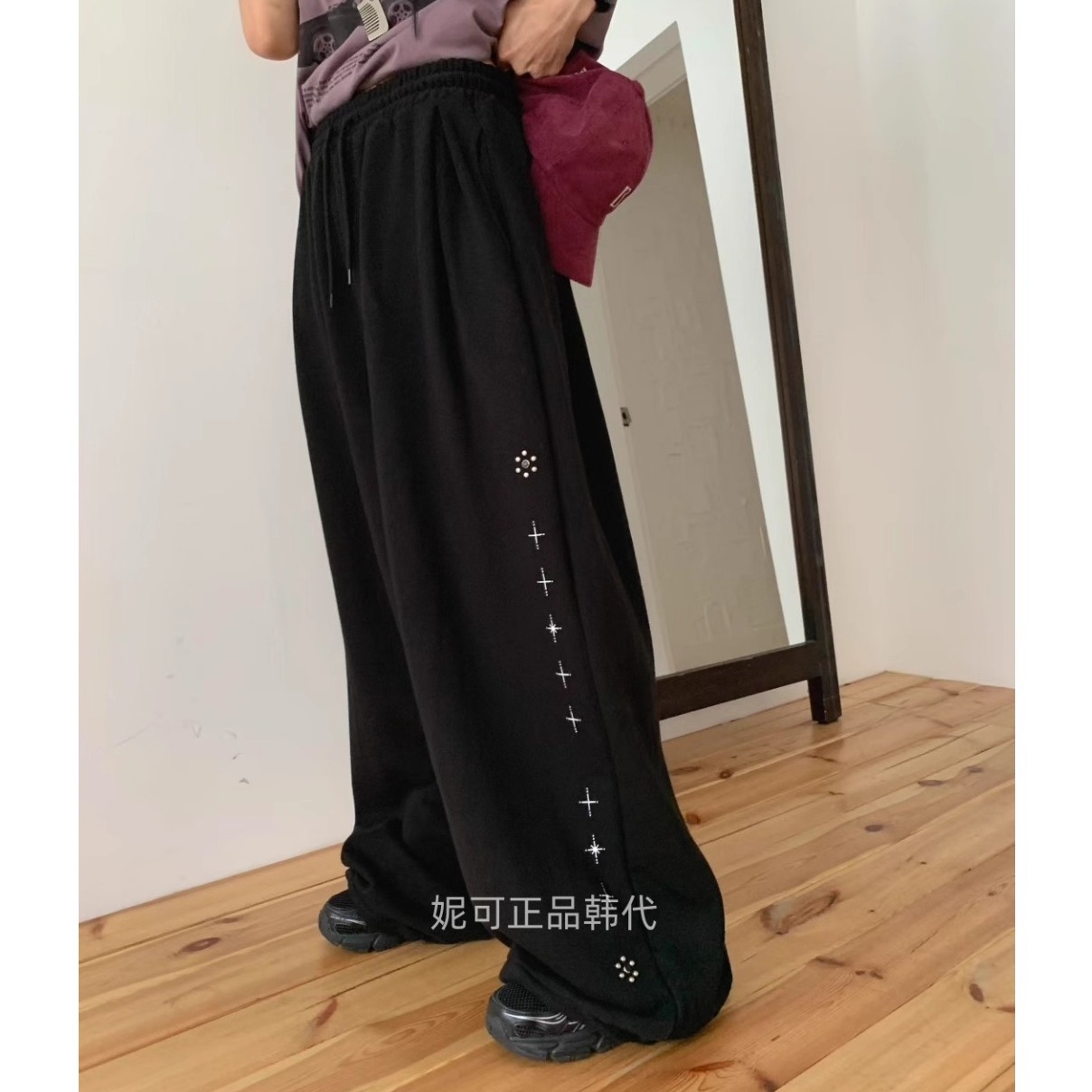 妮可家包邮韩国东大门正品代购秋季新款潮流柳钉宽松阔腿休闲裤