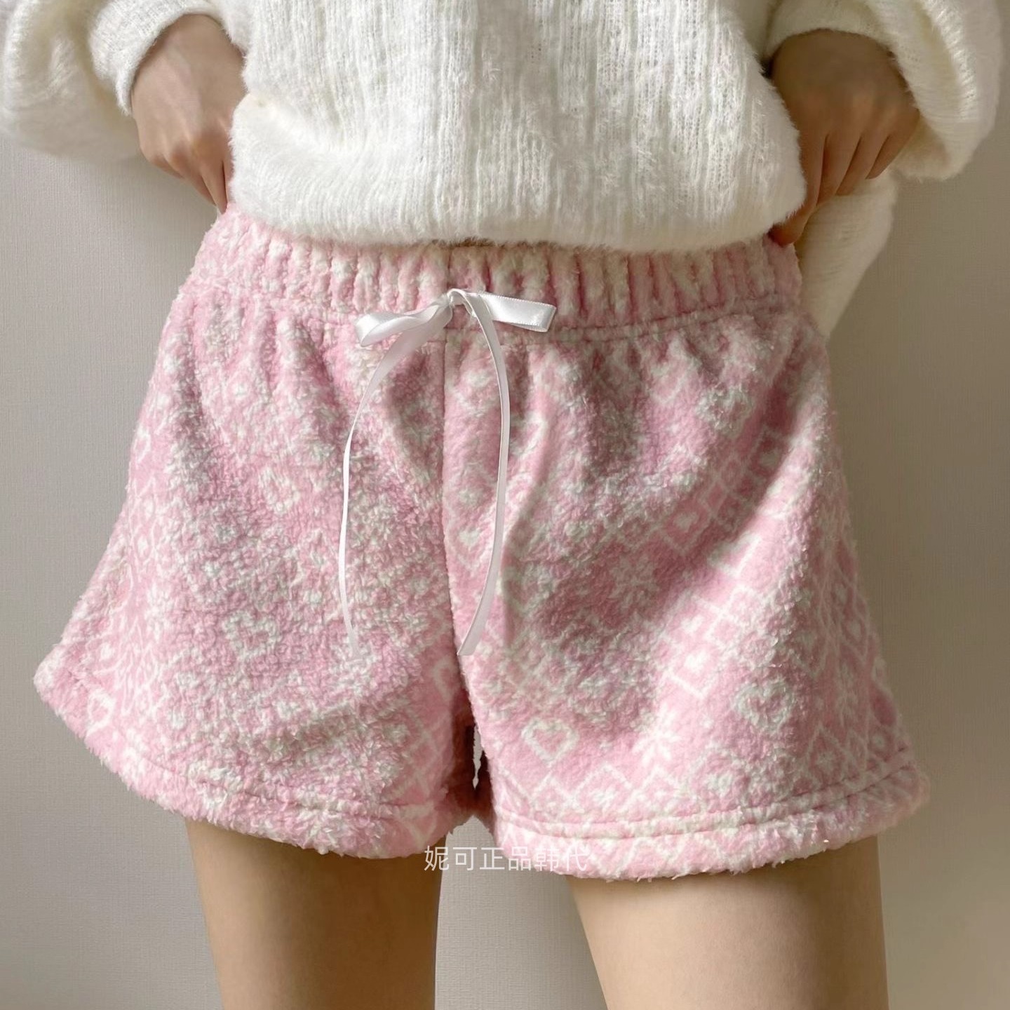 妮可家包邮韩国东大门正品代购秋冬新款软乎爱心雪花保暖毛绒短裤