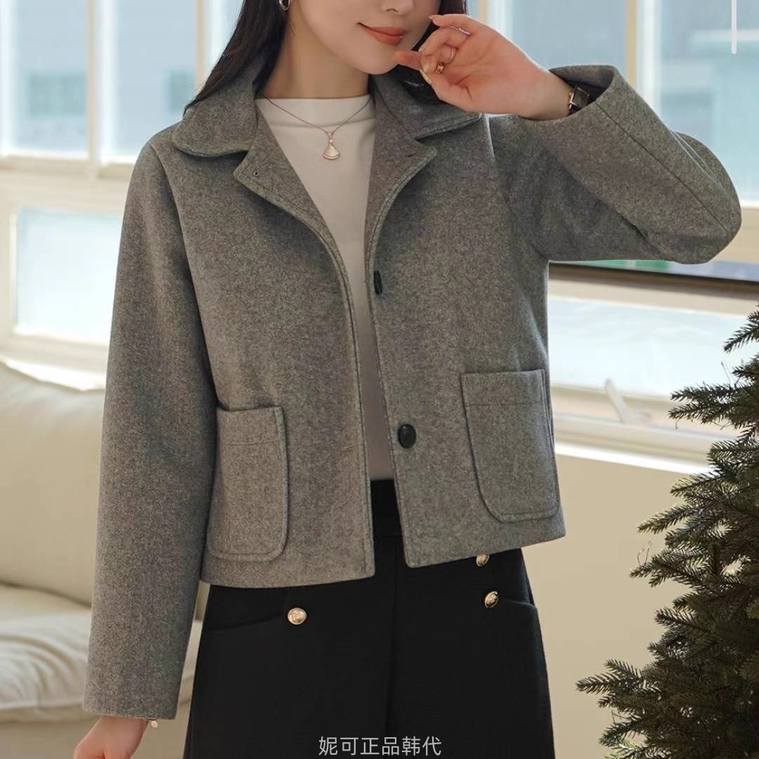 妮可家包邮韩国东大门正品代购秋冬新款纯色通勤保暖夹棉毛呢外套