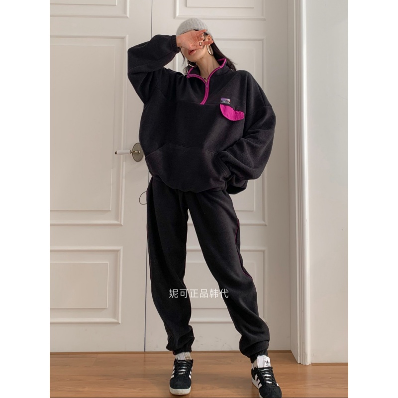 妮可家包邮韩国东大门正品代购秋冬新款复古标签保暖毛绒休闲套装
