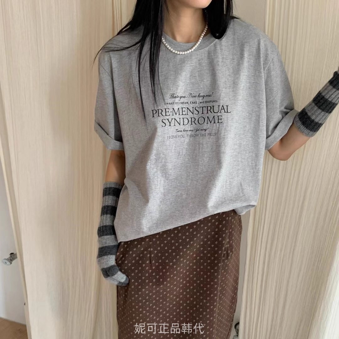 妮可家包邮韩国东大门正品代购秋冬新款休闲百搭字母印花宽松T恤