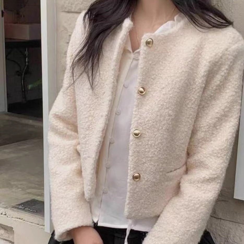 妮可家包邮韩国东大门正品代购秋冬新款通勤气质百搭圆领毛呢外套