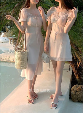 妮可家包邮韩国东大门代购夏季新款温柔气质花纹连衣裙长短款