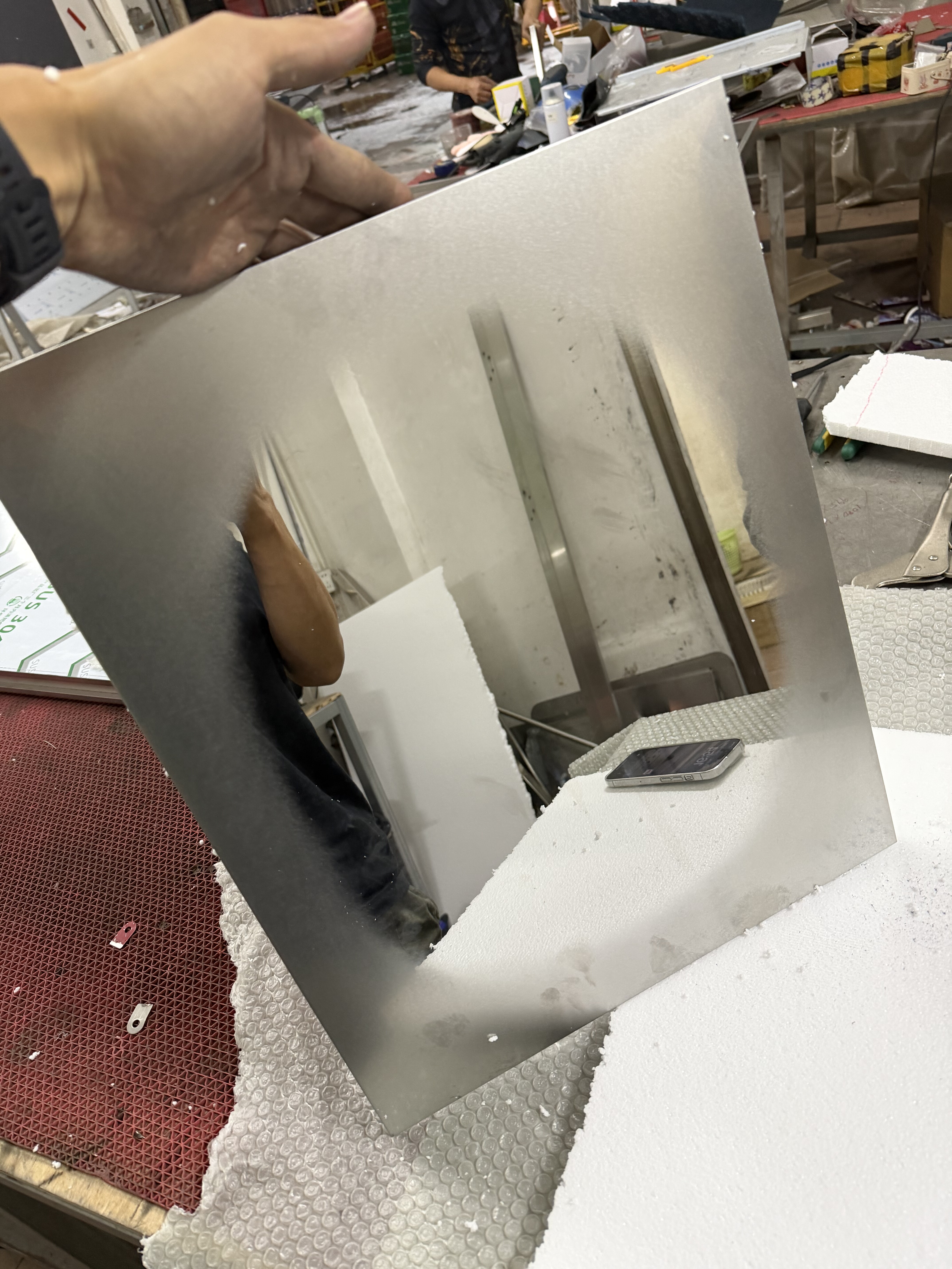 不锈钢渐变镜纯手工打磨乱纹镜面简约艺术咖啡店装饰镜工业风镜子