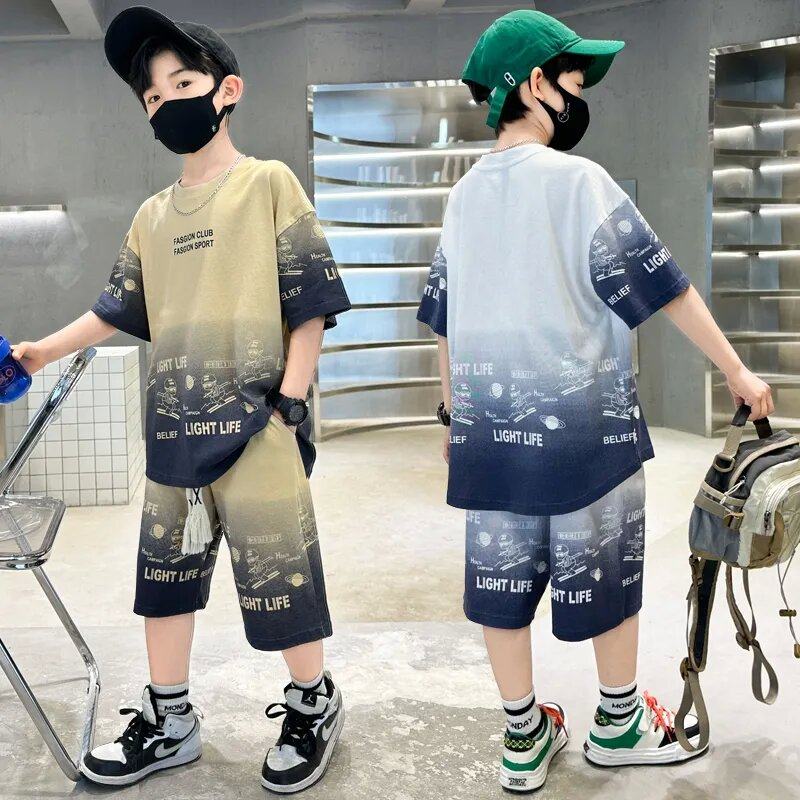 男童短袖卫衣套装夏季新款男孩儿童运动速干洋气可爱童装炸街帅气