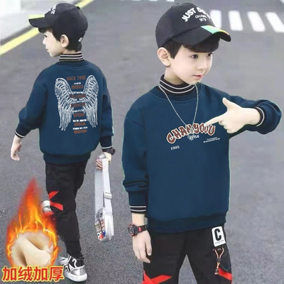 男童冬季新款卫衣加绒加厚岁秋冬儿童中大童高领上衣保暖帅气洋气