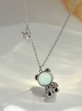 奇幻月光石小熊项链可爱通勤学生