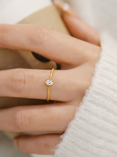 LALUNA不褪色裸钻戒指女简单麻花指环气质百搭2023高档生日礼物潮