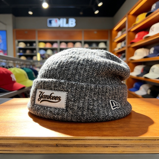 MLB纽约洋基队针织帽男女冬帽保暖翻边休闲百搭毛线帽潮3ABNBM656