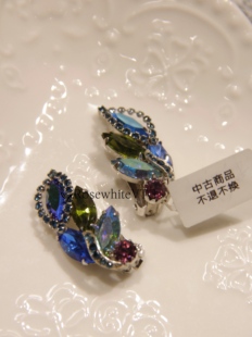 Vintage中古不退换｜Weiss无标蓝花叶爬耳耳夹
