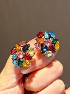 中古不退换｜老捷克Sterling多彩花盘耳夹