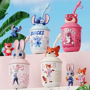 迪士尼草莓熊316不锈钢吸管保温杯男女高颜值便携学生咖啡水杯子