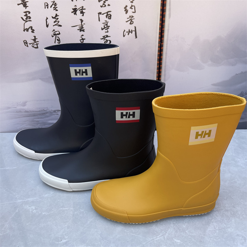 雨鞋女外贸尾单中筒帮HH雨靴胶套鞋橡胶特价成人防滑平底时尚简约