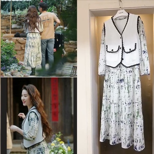 去有风的地方刘亦菲许红豆同款碎花连衣裙女春马甲背心套装长裙子