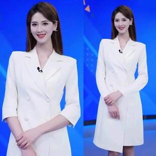 裙 主持人端庄大气职业正装 欧高级感米白色西装 连衣裙女春秋新款