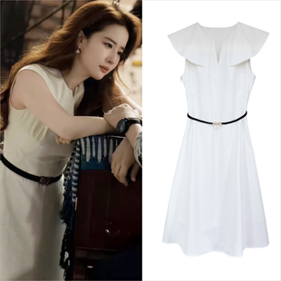 欧购玫瑰的故事刘亦菲黄亦玫同款法式高级感裙子女背心白色连衣裙