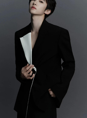 刘宇明星同款黑色修身垫肩长袖西服高级韩版痞帅西装日常休闲潮牌