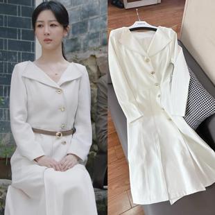 欧购承欢记麦承欢杨紫同款正式场合职业白色连衣裙女新款西装裙子
