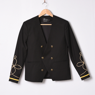 单西服xz9004 男宴会直播网红刺绣金丝无领发型师修身 男士 秋季