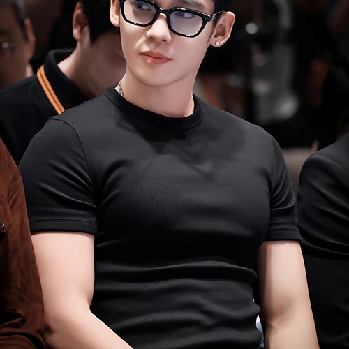 于适同款男士黑色修身短袖T恤