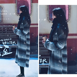 欧购冬至孙千陆嫣同款条纹针织开衫女宽松休闲中长款毛衣外套大衣