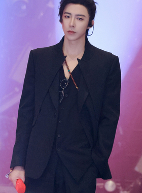 男星刘宇宁同款西装男士假两件黑色高级感痞帅宴会西服外套修身休