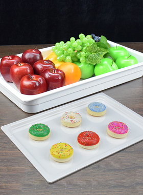 面包蛋糕点心托盘白色密胺长方形商用自助餐熟食凉菜水果展示盘子