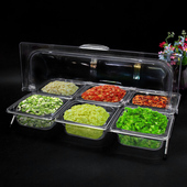 透明咸菜配菜调料台多格小菜凉菜六分格展示盒塑料翻盖保鲜盒商用