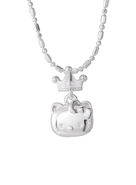 S925纯银皇冠KT猫项链女ins小众设计感可爱卡通锁骨链送闺蜜礼物