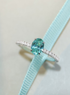 s925纯银帕拉伊巴戒指女高碳钻冰花切指环旦形小绿钻满钻戒指